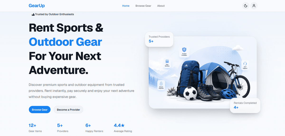 GearUp - Sports & Outdoor Gear Rental Platform